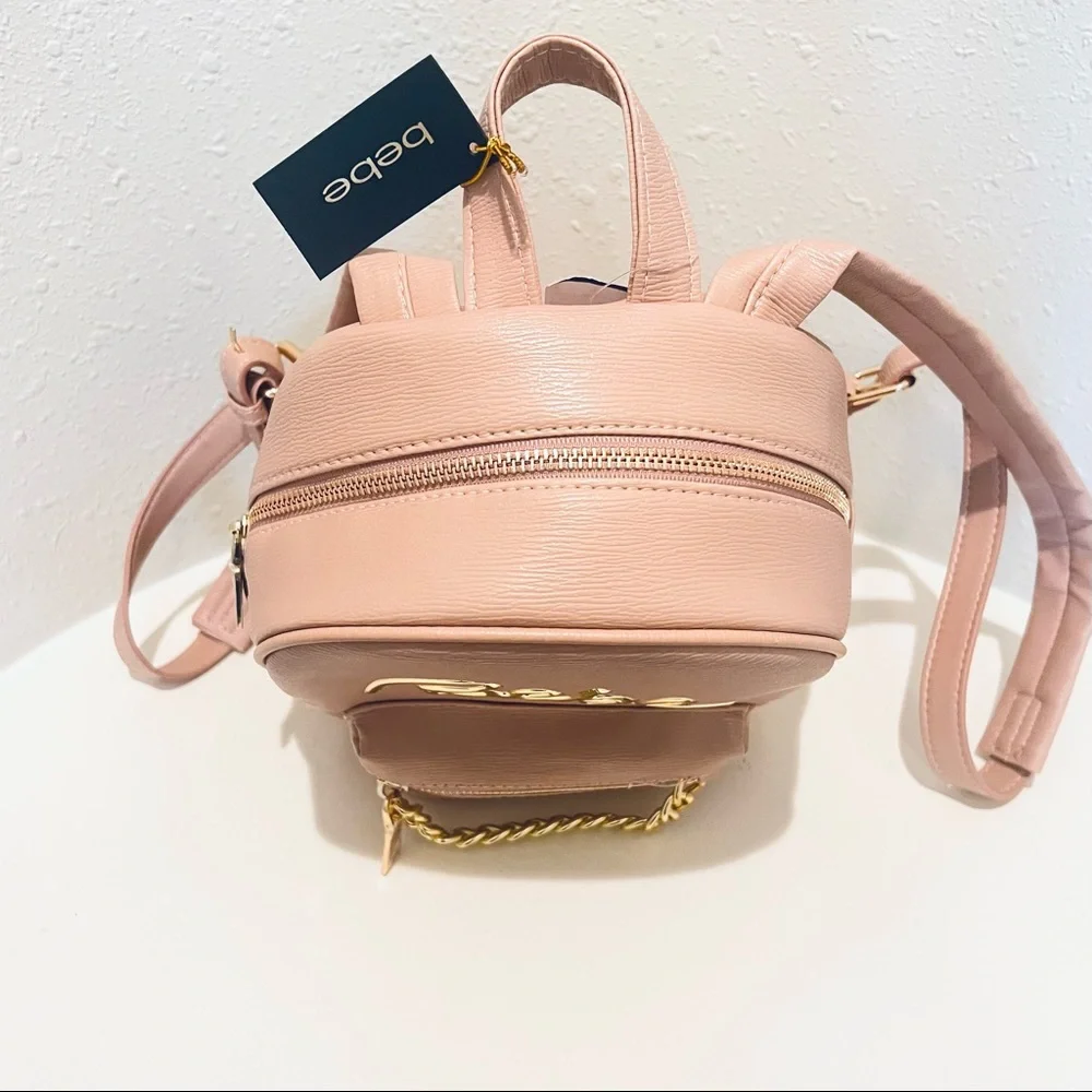 BEBE Gianna Logo Chain Women’s Blush Mini Backpack OS NWT